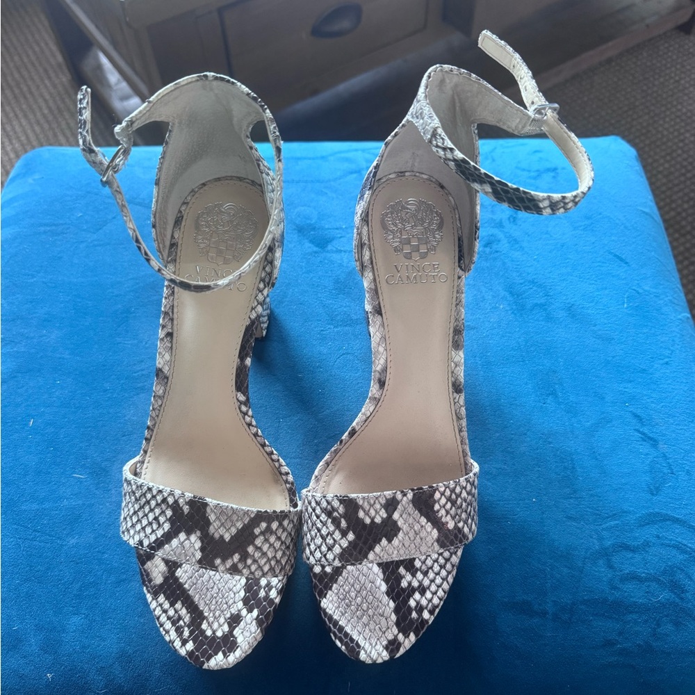 Vince Camuto Black and Cream Snake Print Heels